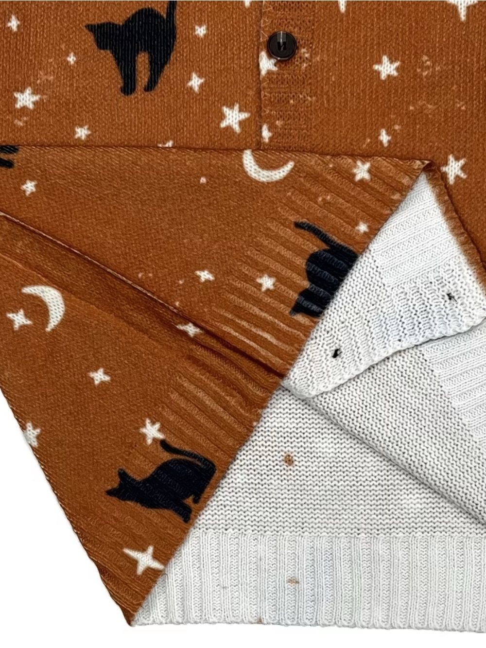 Black Cat Moon & Stars Cardigan Rusty Orange Halloween Sweater - Picture 4 of 10